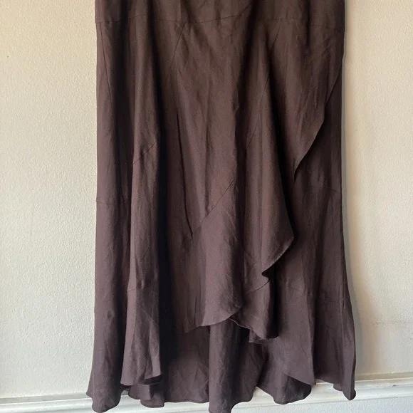 NY Collection Woman Linen Blend Asymmetrical Flowy Lagenlook Brown Skirt 1X - Picture 5 of 11